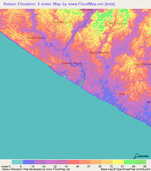 Ketaun,Indonesia Elevation Map