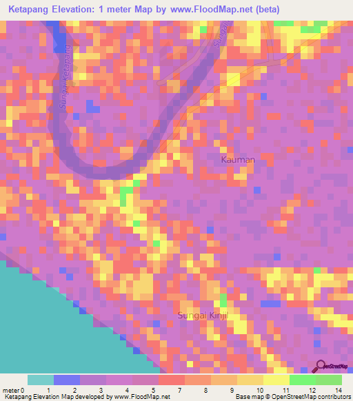 Ketapang,Indonesia Elevation Map