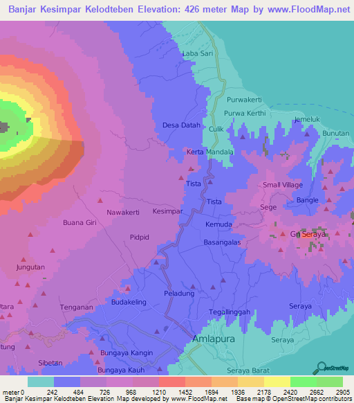 Banjar Kesimpar Kelodteben,Indonesia Elevation Map