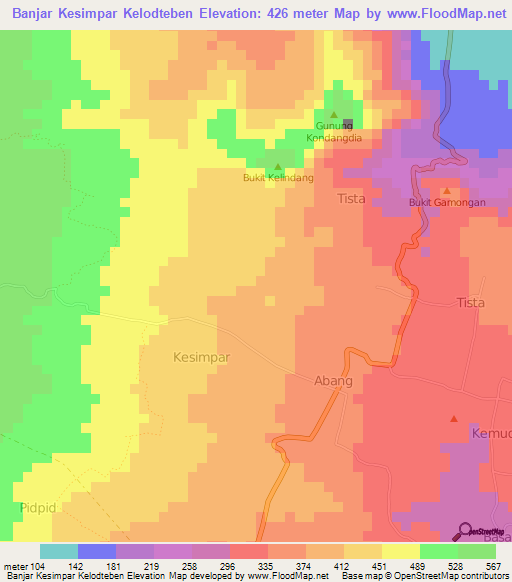 Banjar Kesimpar Kelodteben,Indonesia Elevation Map