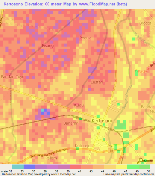 Kertosono,Indonesia Elevation Map