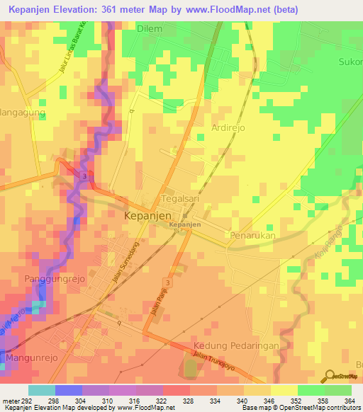 Kepanjen,Indonesia Elevation Map