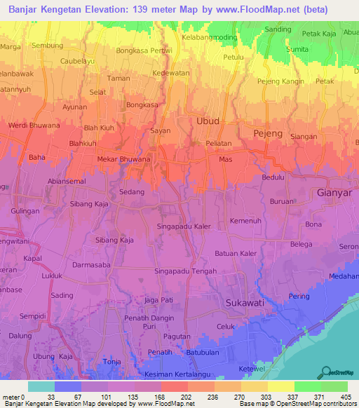 Banjar Kengetan,Indonesia Elevation Map