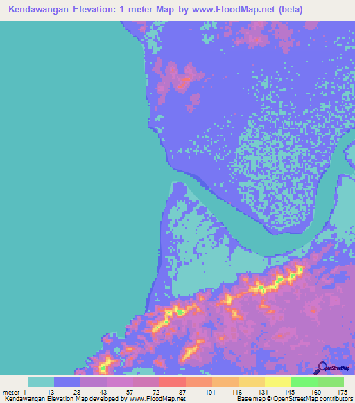 Kendawangan,Indonesia Elevation Map