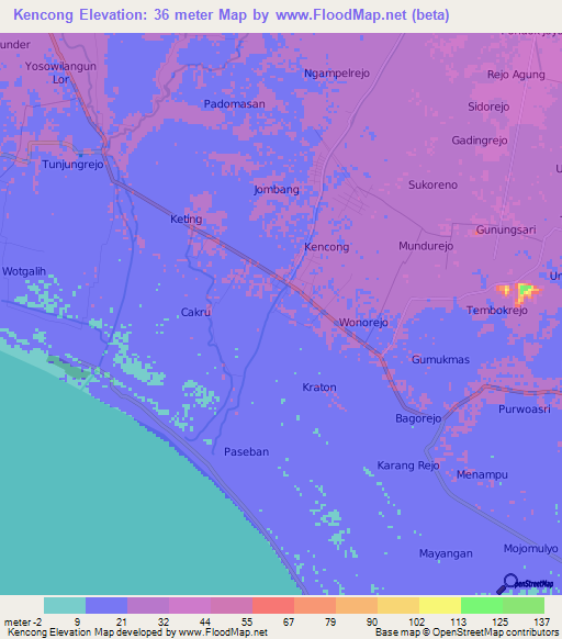 Kencong,Indonesia Elevation Map