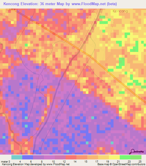 Kencong,Indonesia Elevation Map