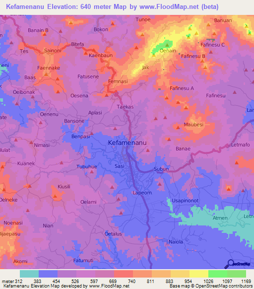 Kefamenanu,Indonesia Elevation Map