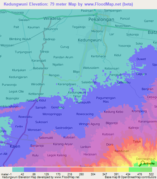 Kedungwuni,Indonesia Elevation Map