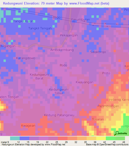 Kedungwuni,Indonesia Elevation Map