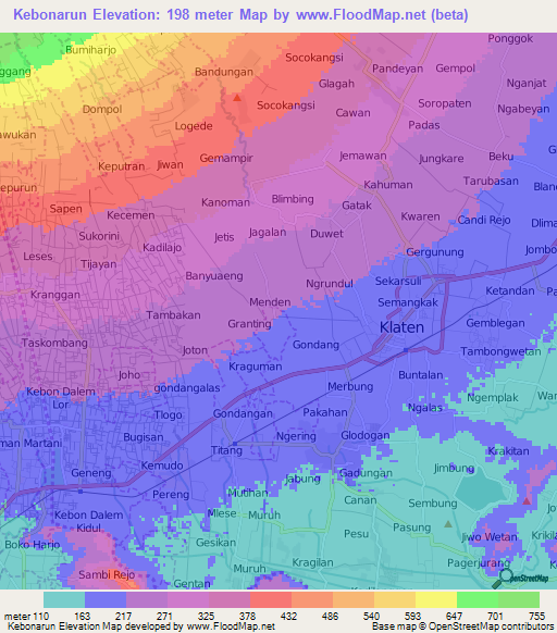 Kebonarun,Indonesia Elevation Map