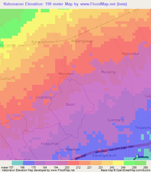 Kebonarun,Indonesia Elevation Map