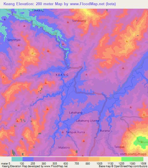 Keang,Indonesia Elevation Map