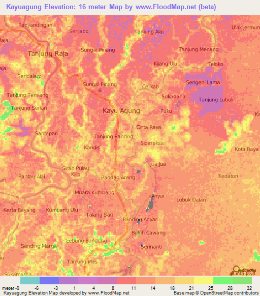 Kayuagung,Indonesia Elevation Map