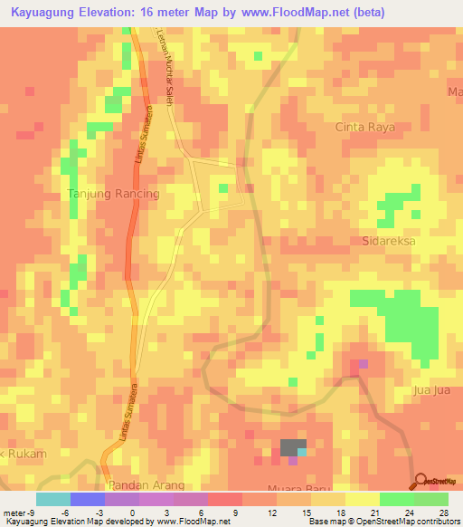 Kayuagung,Indonesia Elevation Map