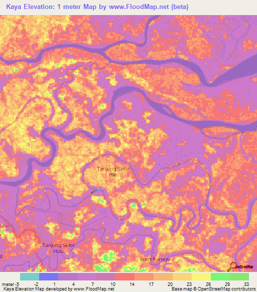 Kaya,Indonesia Elevation Map