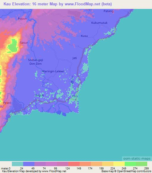 Kau,Indonesia Elevation Map