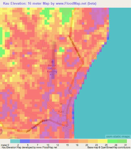 Kau,Indonesia Elevation Map
