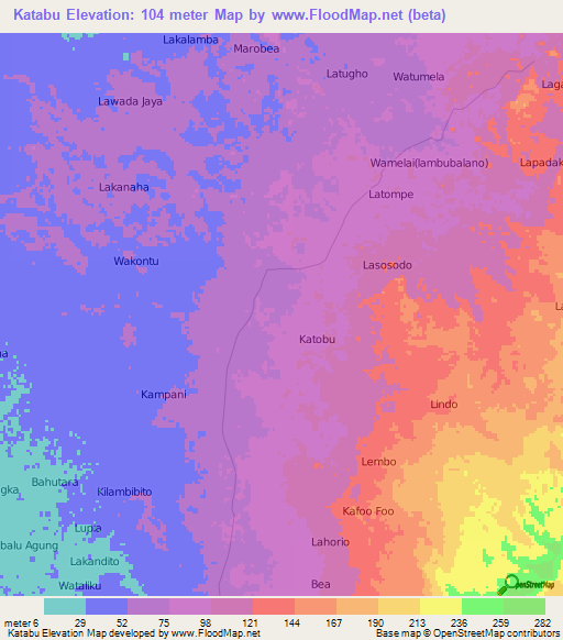 Katabu,Indonesia Elevation Map