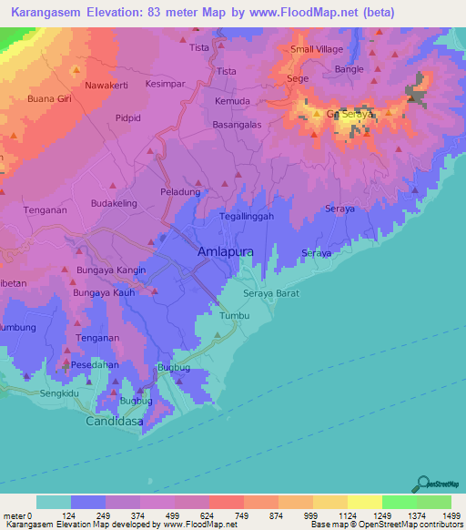 Karangasem,Indonesia Elevation Map