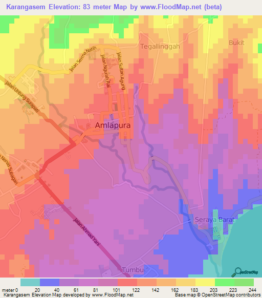 Karangasem,Indonesia Elevation Map