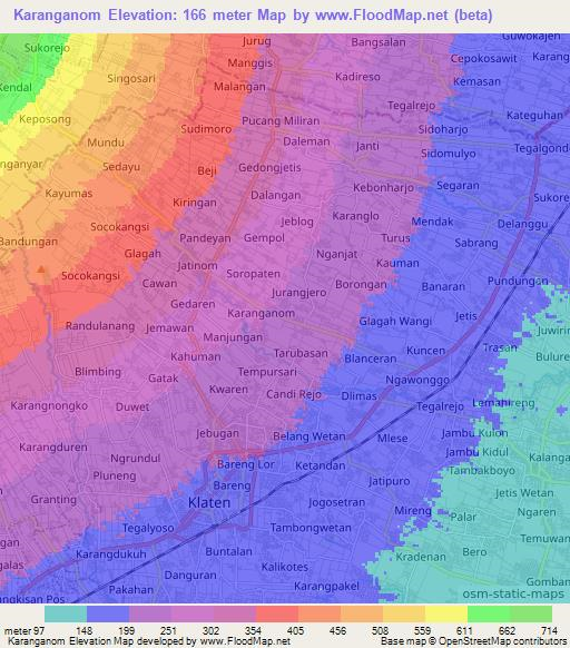 Karanganom,Indonesia Elevation Map