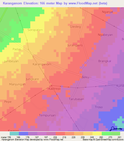 Karanganom,Indonesia Elevation Map