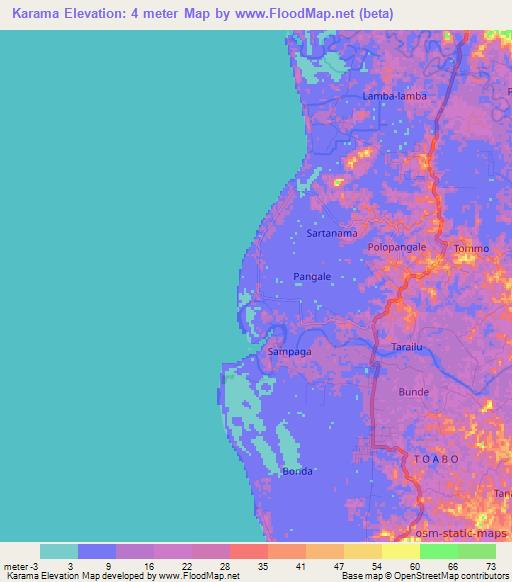 Karama,Indonesia Elevation Map