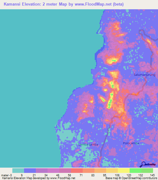 Kamansi,Indonesia Elevation Map