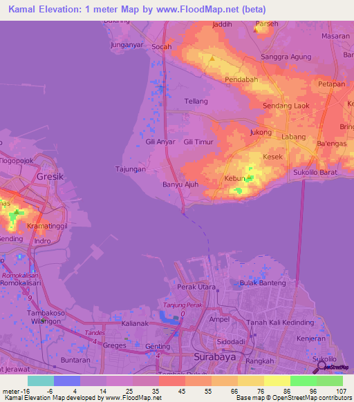 Kamal,Indonesia Elevation Map