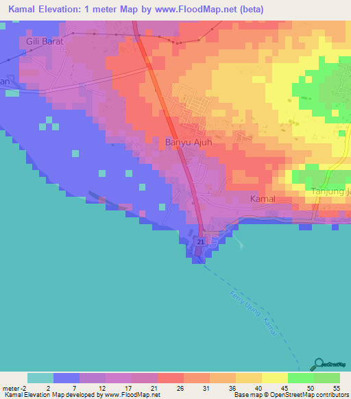 Kamal,Indonesia Elevation Map