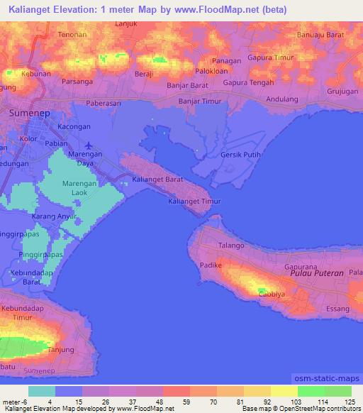 Kalianget,Indonesia Elevation Map