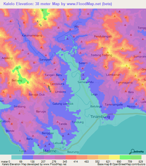 Kalelo,Indonesia Elevation Map