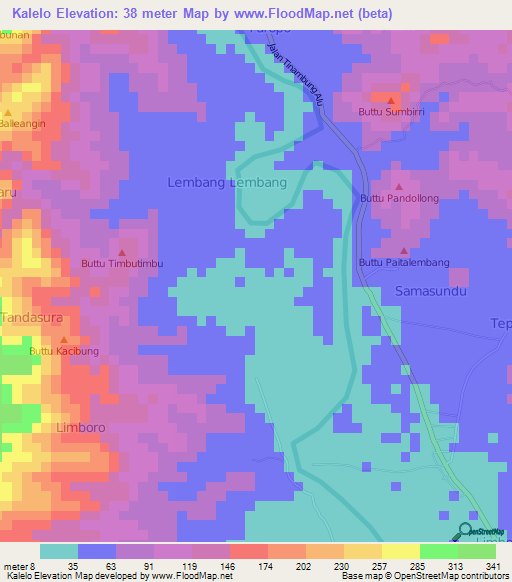 Kalelo,Indonesia Elevation Map