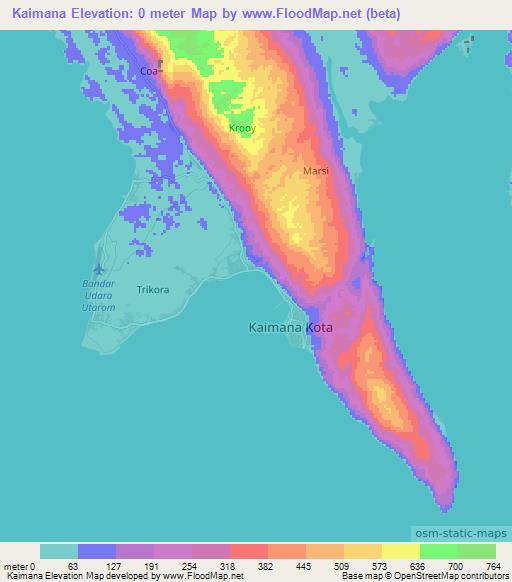 Kaimana,Indonesia Elevation Map