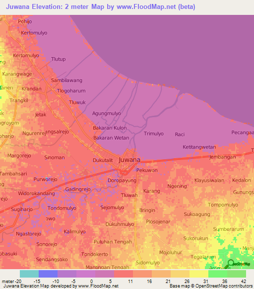 Juwana,Indonesia Elevation Map