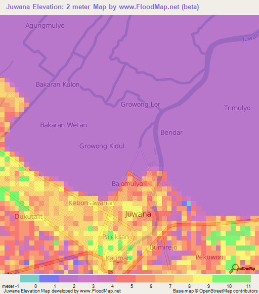 Juwana,Indonesia Elevation Map