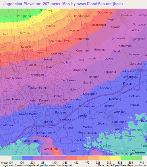 Jogonalan,Indonesia Elevation Map