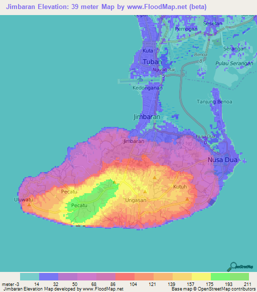 Jimbaran,Indonesia Elevation Map