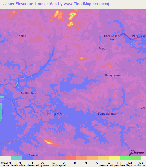 Jebus,Indonesia Elevation Map