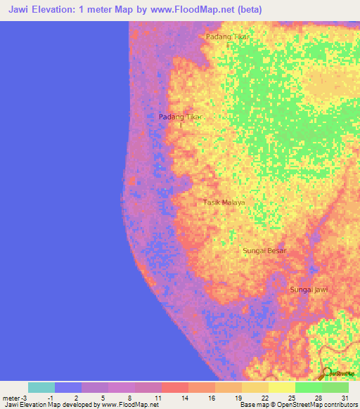 Jawi,Indonesia Elevation Map