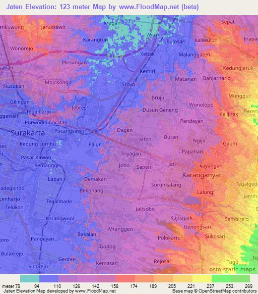 Jaten,Indonesia Elevation Map