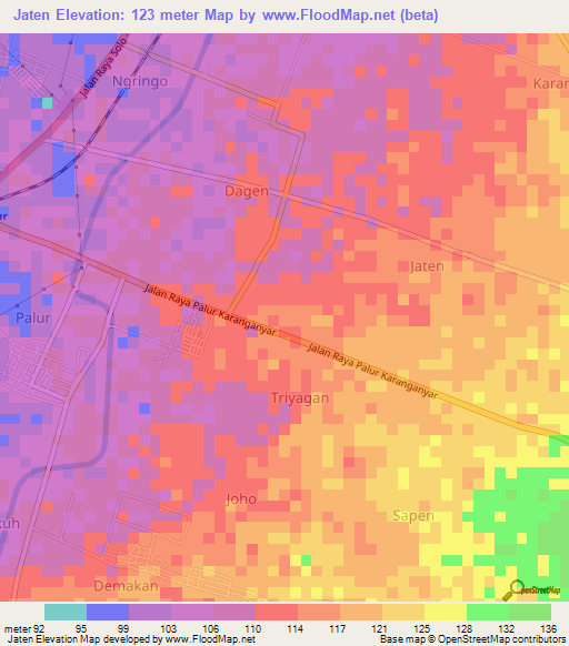 Jaten,Indonesia Elevation Map