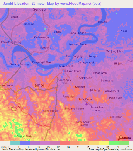 Jambi,Indonesia Elevation Map