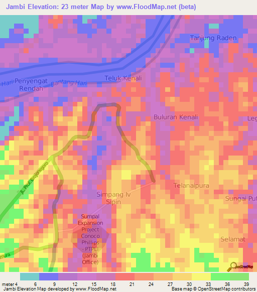 Jambi,Indonesia Elevation Map