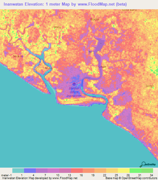 Inanwatan,Indonesia Elevation Map