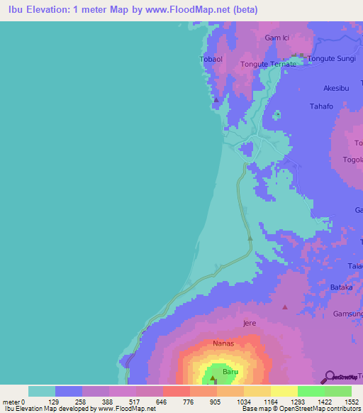 Ibu,Indonesia Elevation Map