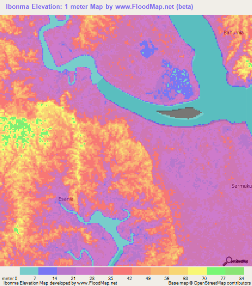 Ibonma,Indonesia Elevation Map