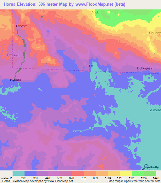 Horna,Indonesia Elevation Map