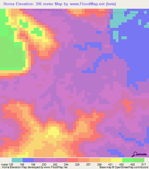 Horna,Indonesia Elevation Map