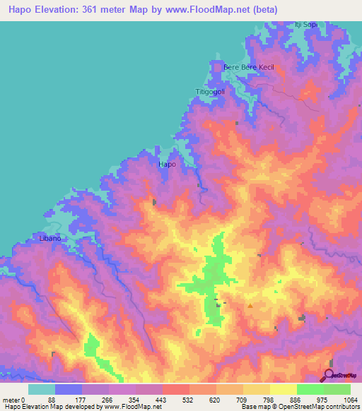 Hapo,Indonesia Elevation Map